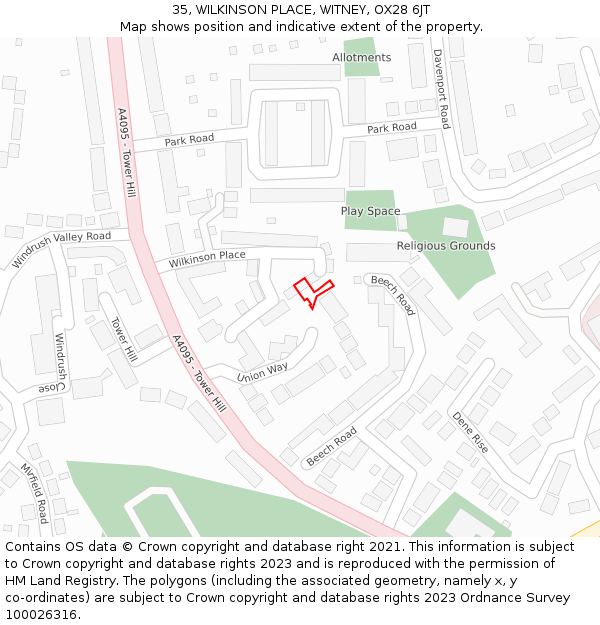 35, WILKINSON PLACE, WITNEY, OX28 6JT: Location map and indicative extent of plot