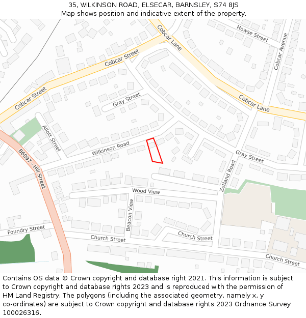 35, WILKINSON ROAD, ELSECAR, BARNSLEY, S74 8JS: Location map and indicative extent of plot