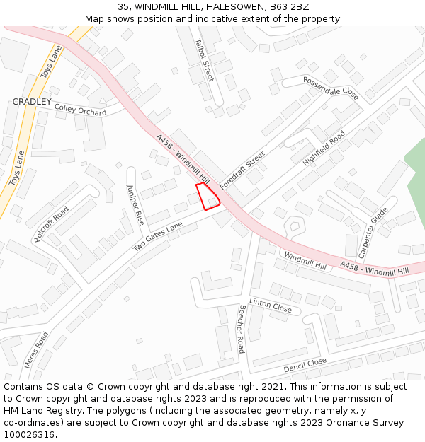 35, WINDMILL HILL, HALESOWEN, B63 2BZ: Location map and indicative extent of plot