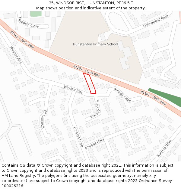 35, WINDSOR RISE, HUNSTANTON, PE36 5JE: Location map and indicative extent of plot