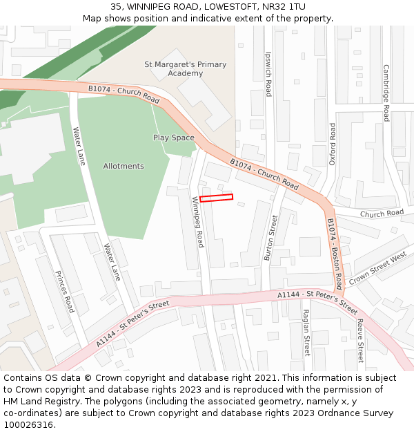 35, WINNIPEG ROAD, LOWESTOFT, NR32 1TU: Location map and indicative extent of plot