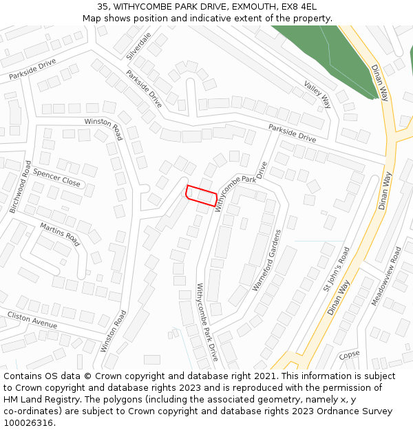 35, WITHYCOMBE PARK DRIVE, EXMOUTH, EX8 4EL: Location map and indicative extent of plot