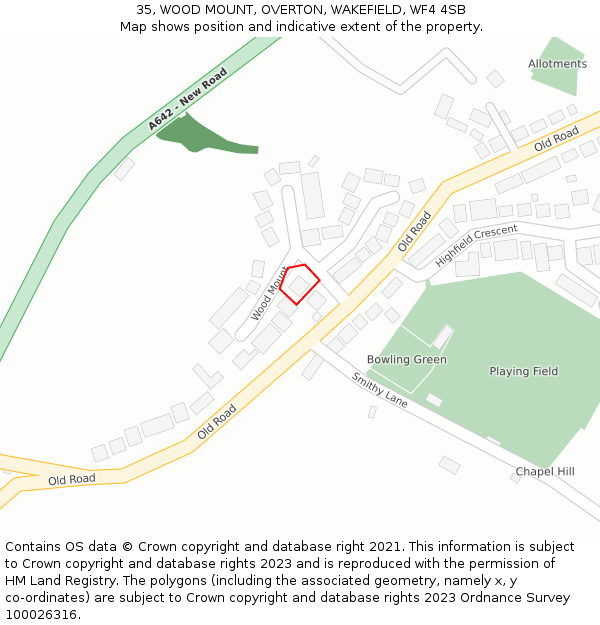 35, WOOD MOUNT, OVERTON, WAKEFIELD, WF4 4SB: Location map and indicative extent of plot