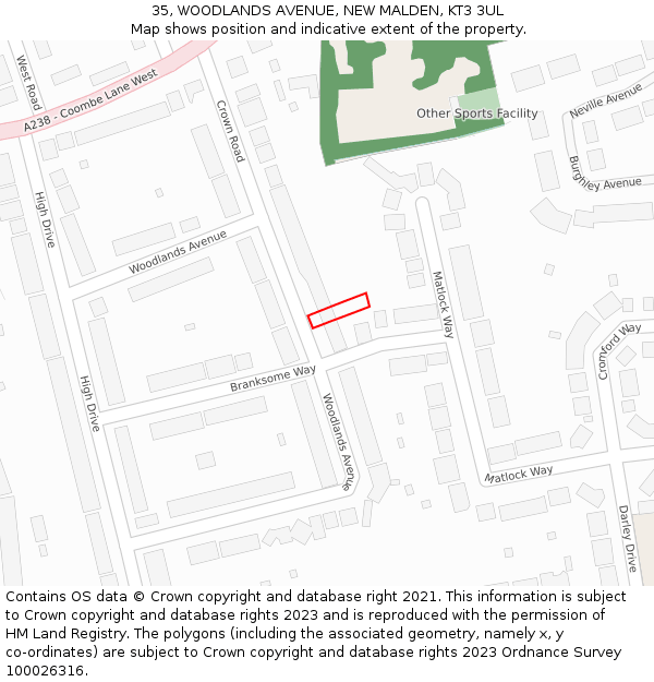 35, WOODLANDS AVENUE, NEW MALDEN, KT3 3UL: Location map and indicative extent of plot