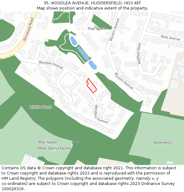 35, WOODLEA AVENUE, HUDDERSFIELD, HD3 4EF: Location map and indicative extent of plot