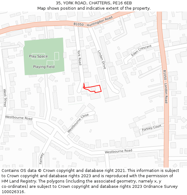 35, YORK ROAD, CHATTERIS, PE16 6EB: Location map and indicative extent of plot