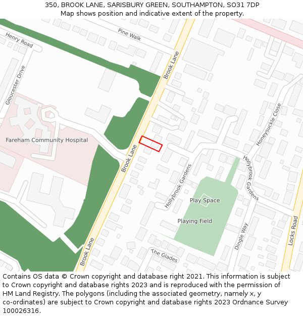 350, BROOK LANE, SARISBURY GREEN, SOUTHAMPTON, SO31 7DP: Location map and indicative extent of plot