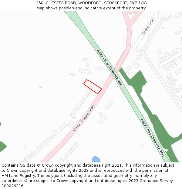 350, CHESTER ROAD, WOODFORD, STOCKPORT, SK7 1QG: Location map and indicative extent of plot