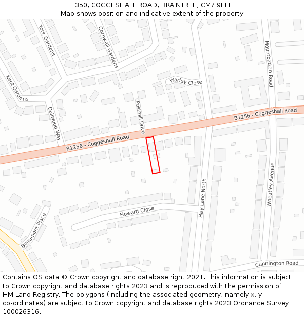 350, COGGESHALL ROAD, BRAINTREE, CM7 9EH: Location map and indicative extent of plot