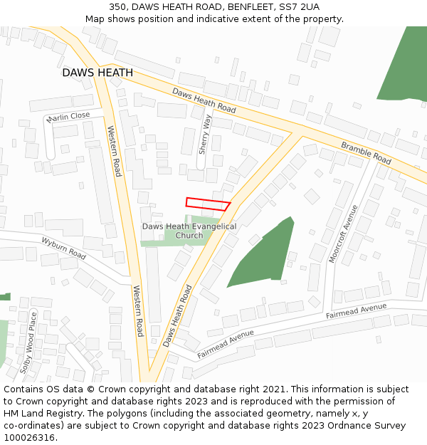350, DAWS HEATH ROAD, BENFLEET, SS7 2UA: Location map and indicative extent of plot