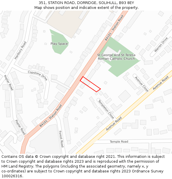 351, STATION ROAD, DORRIDGE, SOLIHULL, B93 8EY: Location map and indicative extent of plot