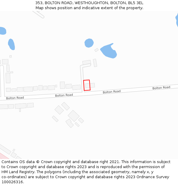 353, BOLTON ROAD, WESTHOUGHTON, BOLTON, BL5 3EL: Location map and indicative extent of plot