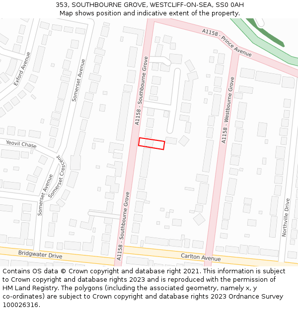 353, SOUTHBOURNE GROVE, WESTCLIFF-ON-SEA, SS0 0AH: Location map and indicative extent of plot