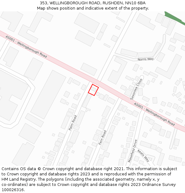 353, WELLINGBOROUGH ROAD, RUSHDEN, NN10 6BA: Location map and indicative extent of plot