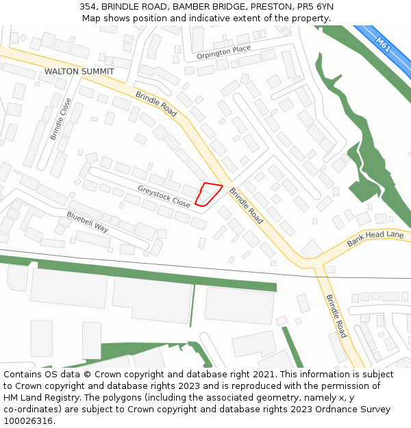 354, BRINDLE ROAD, BAMBER BRIDGE, PRESTON, PR5 6YN: Location map and indicative extent of plot