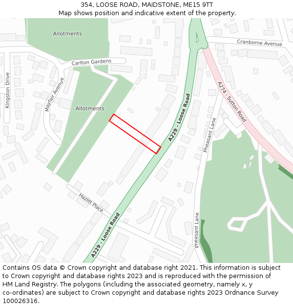 354, LOOSE ROAD, MAIDSTONE, ME15 9TT: Location map and indicative extent of plot