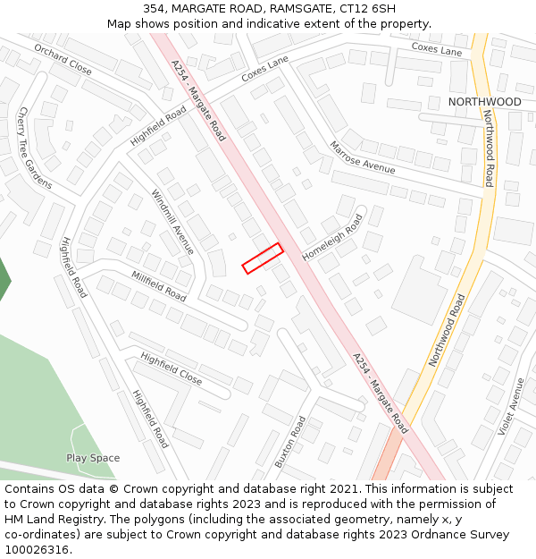 354, MARGATE ROAD, RAMSGATE, CT12 6SH: Location map and indicative extent of plot