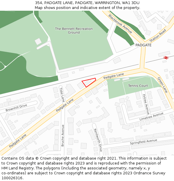 354, PADGATE LANE, PADGATE, WARRINGTON, WA1 3DU: Location map and indicative extent of plot