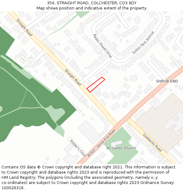 354, STRAIGHT ROAD, COLCHESTER, CO3 9DY: Location map and indicative extent of plot