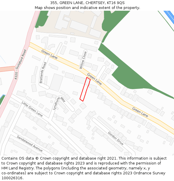 355, GREEN LANE, CHERTSEY, KT16 9QS: Location map and indicative extent of plot