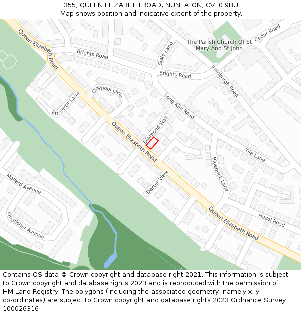 355, QUEEN ELIZABETH ROAD, NUNEATON, CV10 9BU: Location map and indicative extent of plot