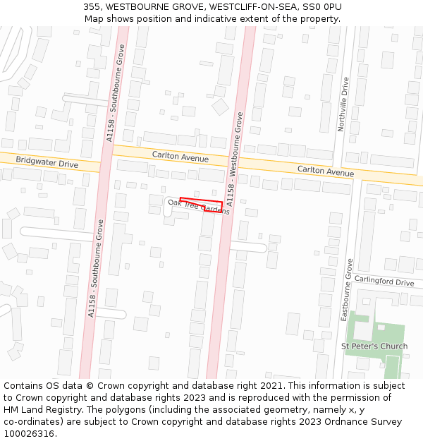 355, WESTBOURNE GROVE, WESTCLIFF-ON-SEA, SS0 0PU: Location map and indicative extent of plot
