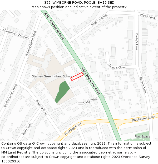 355, WIMBORNE ROAD, POOLE, BH15 3ED: Location map and indicative extent of plot