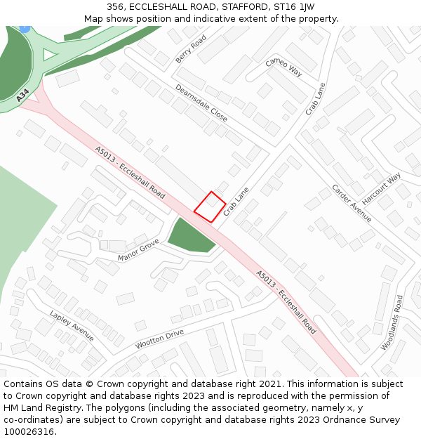 356, ECCLESHALL ROAD, STAFFORD, ST16 1JW: Location map and indicative extent of plot