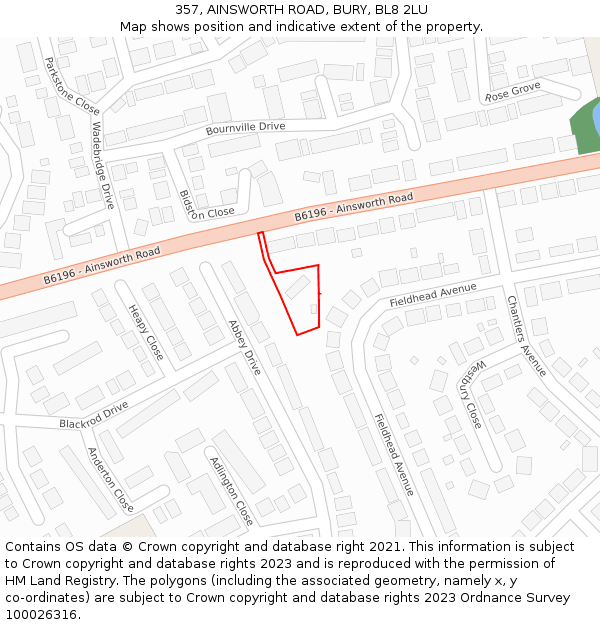 357, AINSWORTH ROAD, BURY, BL8 2LU: Location map and indicative extent of plot