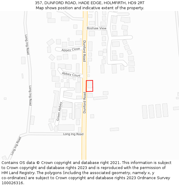 357, DUNFORD ROAD, HADE EDGE, HOLMFIRTH, HD9 2RT: Location map and indicative extent of plot