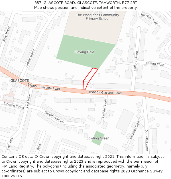 357, GLASCOTE ROAD, GLASCOTE, TAMWORTH, B77 2BT: Location map and indicative extent of plot