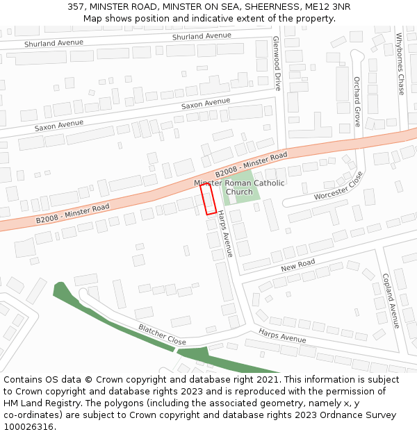 357, MINSTER ROAD, MINSTER ON SEA, SHEERNESS, ME12 3NR: Location map and indicative extent of plot