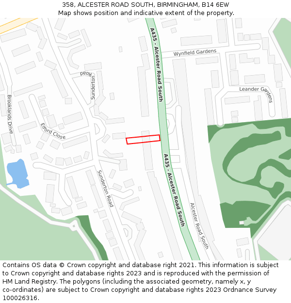 358, ALCESTER ROAD SOUTH, BIRMINGHAM, B14 6EW: Location map and indicative extent of plot