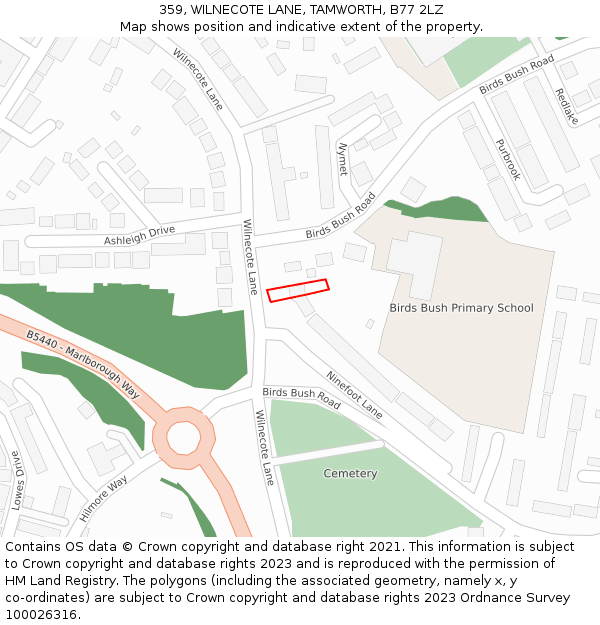 359, WILNECOTE LANE, TAMWORTH, B77 2LZ: Location map and indicative extent of plot