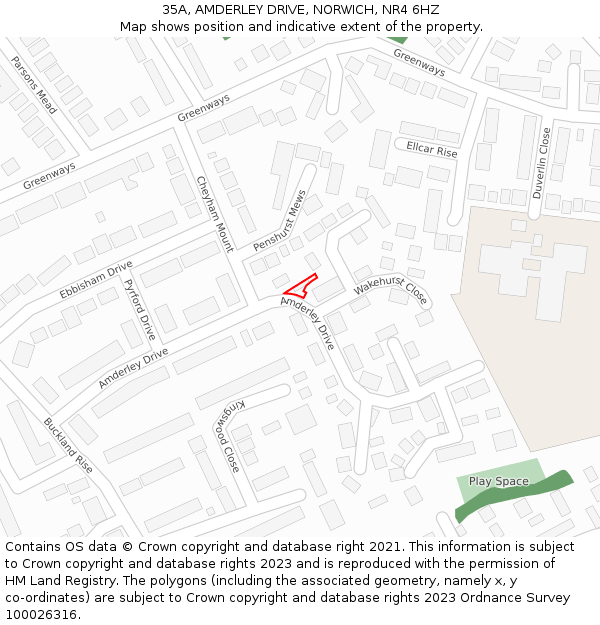 35A, AMDERLEY DRIVE, NORWICH, NR4 6HZ: Location map and indicative extent of plot