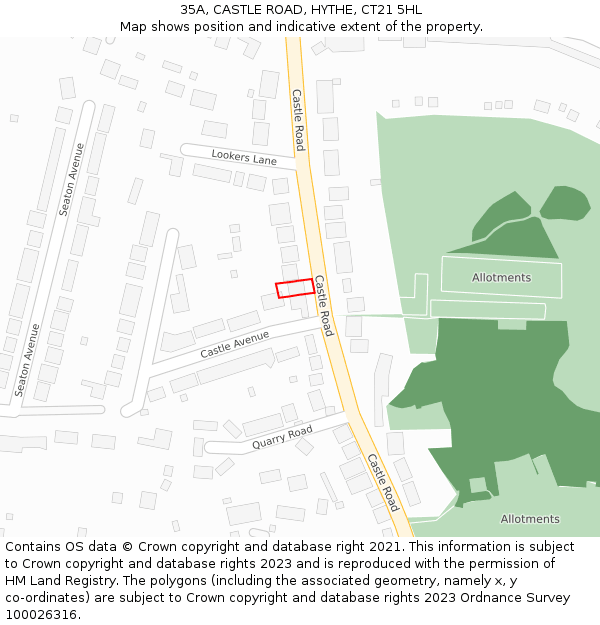 35A, CASTLE ROAD, HYTHE, CT21 5HL: Location map and indicative extent of plot