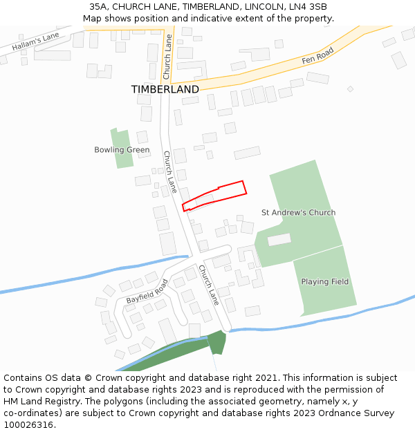 35A, CHURCH LANE, TIMBERLAND, LINCOLN, LN4 3SB: Location map and indicative extent of plot