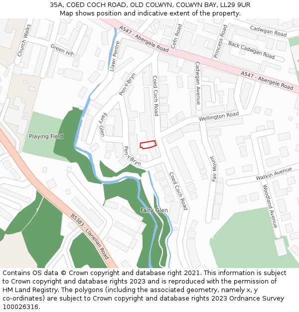 35A, COED COCH ROAD, OLD COLWYN, COLWYN BAY, LL29 9UR: Location map and indicative extent of plot