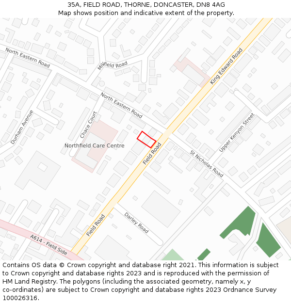 35A, FIELD ROAD, THORNE, DONCASTER, DN8 4AG: Location map and indicative extent of plot