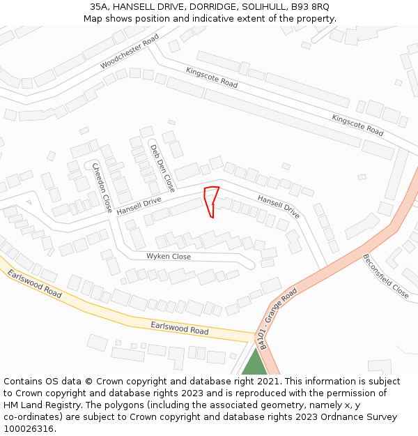 35A, HANSELL DRIVE, DORRIDGE, SOLIHULL, B93 8RQ: Location map and indicative extent of plot