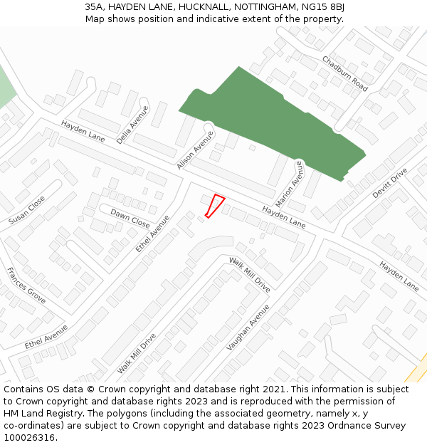 35A, HAYDEN LANE, HUCKNALL, NOTTINGHAM, NG15 8BJ: Location map and indicative extent of plot