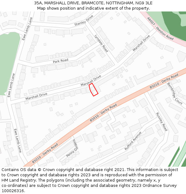 35A, MARSHALL DRIVE, BRAMCOTE, NOTTINGHAM, NG9 3LE: Location map and indicative extent of plot