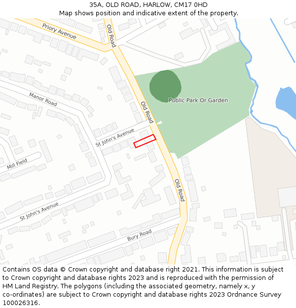 35A, OLD ROAD, HARLOW, CM17 0HD: Location map and indicative extent of plot