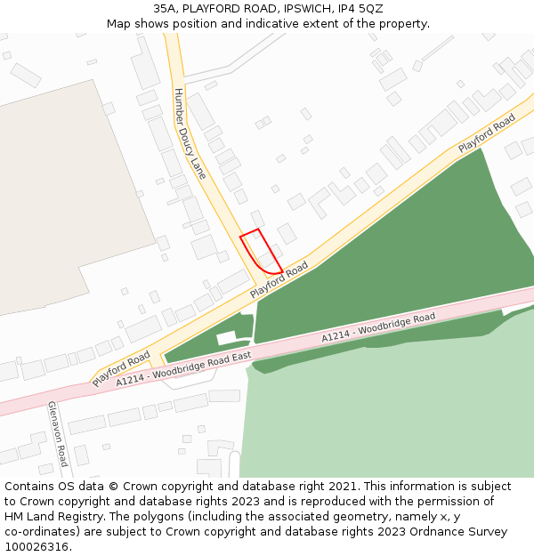 35A, PLAYFORD ROAD, IPSWICH, IP4 5QZ: Location map and indicative extent of plot