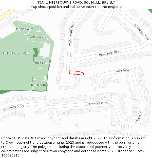 35A, WINTERBOURNE ROAD, SOLIHULL, B91 1LX: Location map and indicative extent of plot