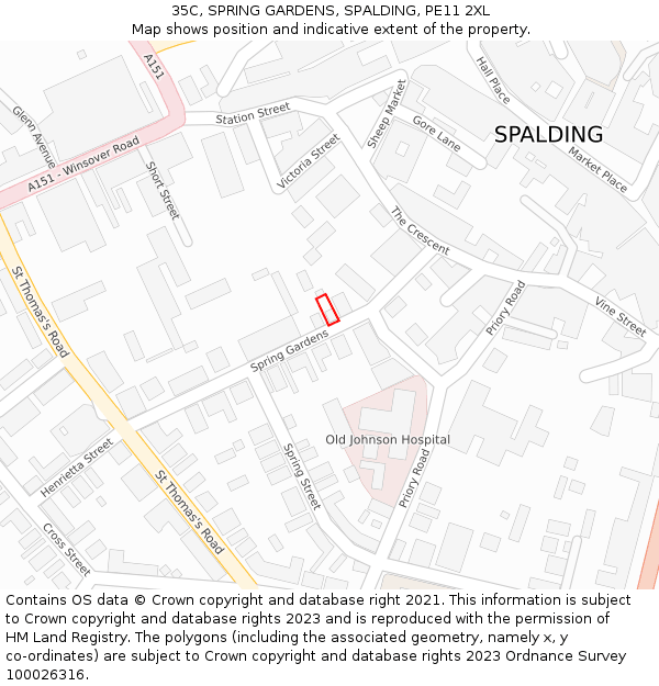 35C, SPRING GARDENS, SPALDING, PE11 2XL: Location map and indicative extent of plot