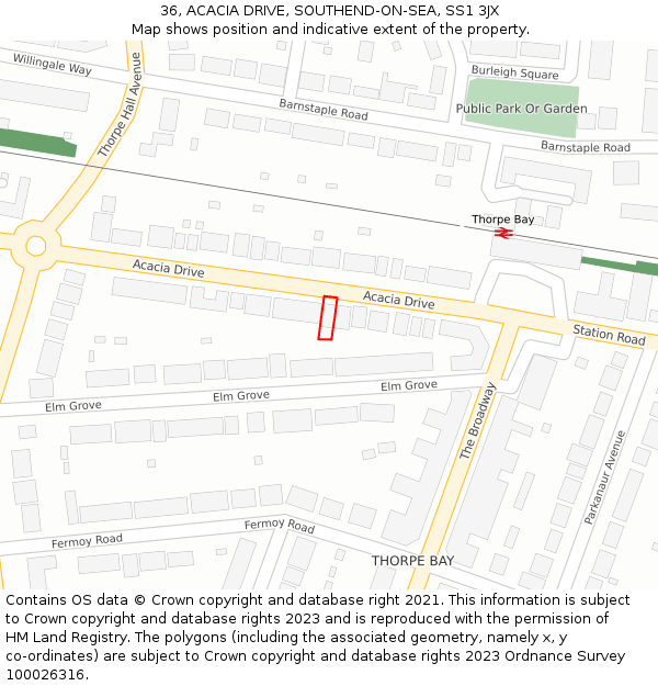 36, ACACIA DRIVE, SOUTHEND-ON-SEA, SS1 3JX: Location map and indicative extent of plot
