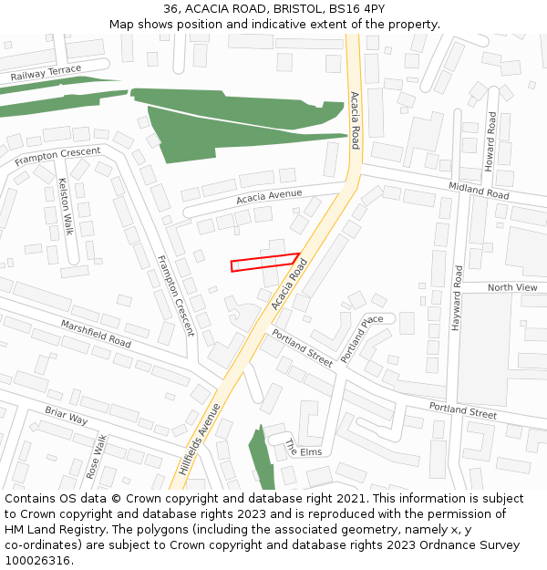 36, ACACIA ROAD, BRISTOL, BS16 4PY: Location map and indicative extent of plot