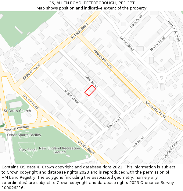 36, ALLEN ROAD, PETERBOROUGH, PE1 3BT: Location map and indicative extent of plot