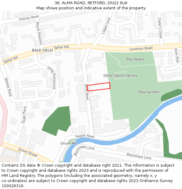 36, ALMA ROAD, RETFORD, DN22 6LW: Location map and indicative extent of plot